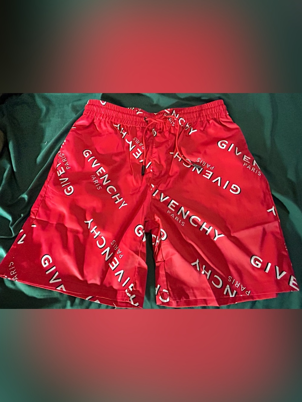 Men’s Givenchy Red Logo Swim Trunks